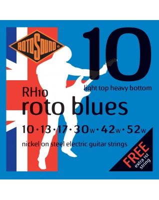ROTOSOUND RH10 STRINGS NICKEL LIGHT TOP/HEAVY BOTTOM струны для электрогитары, никелевое покрытие, 10-52